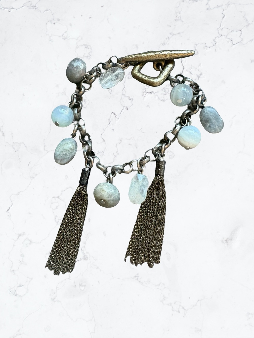 J. Jill Silver-Tone Chain Bracelet with Pale Blue Beads and Tassels